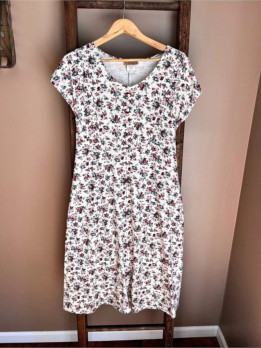 90s Sostanza Floral Tie Back Midi Dress Size Medium
